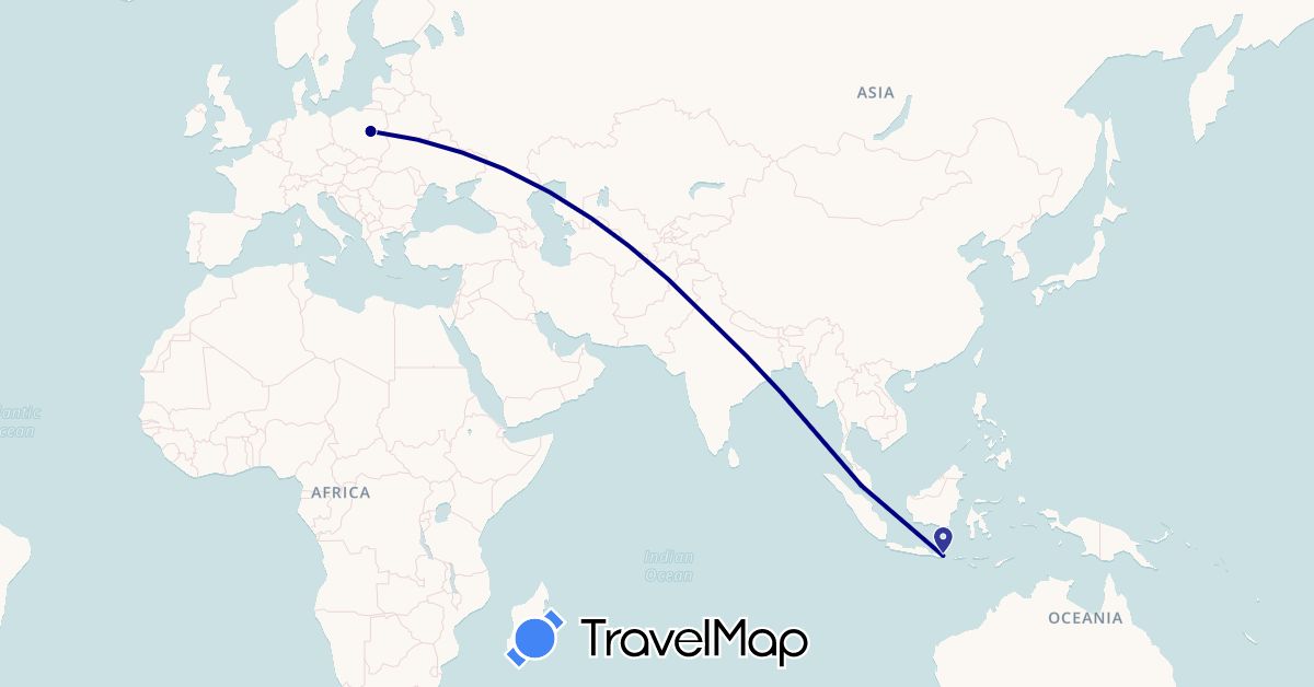 TravelMap itinerary: driving in Indonesia, India, Malaysia, Poland (Asia, Europe)